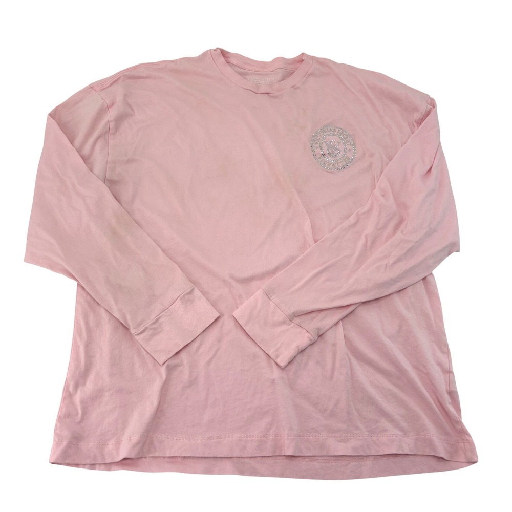 Victoria's Secret Pink Long Sleeve Rhinestone Logo Cotton T-Shirt Small